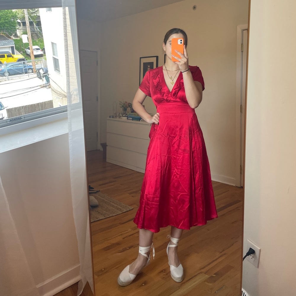 Rhode Resort red midi open back silk dress